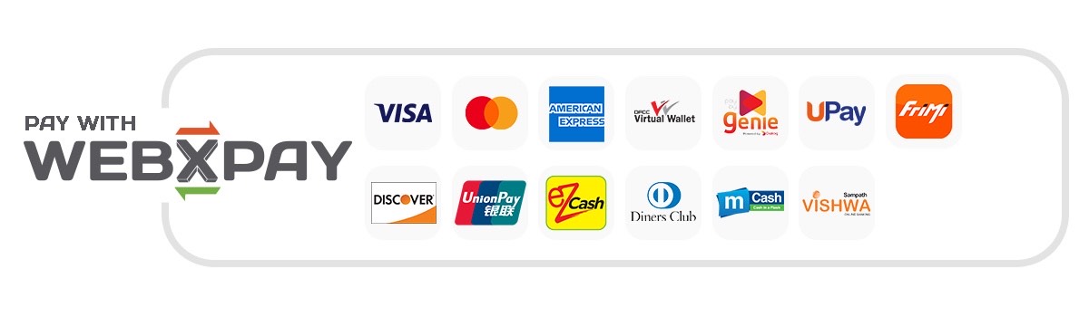 Visa / Master / Amex / Diners Club / Discover / China Union Pay / DFCC Wallet / Sampath Vishwa / eZcash / MCash / FriMi / UPay / Genie